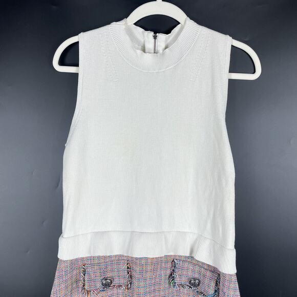 Ted Baker Mayumid Tweed Mini Dress White Ribbed Sleeveless Sz 12 US (5 Ted) - Picture 8 of 15